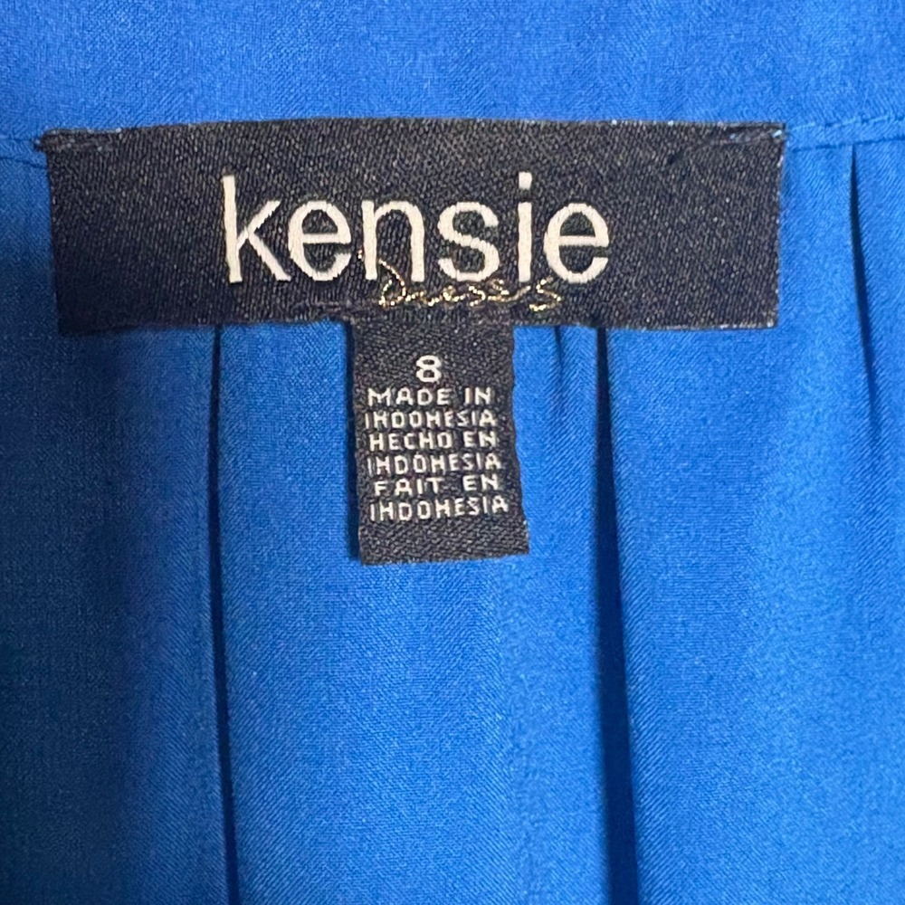 Kensie Blue Floral Swiss Dot Smocked Waist High Low Midi Dress Size 8 - Picture 8 of 9